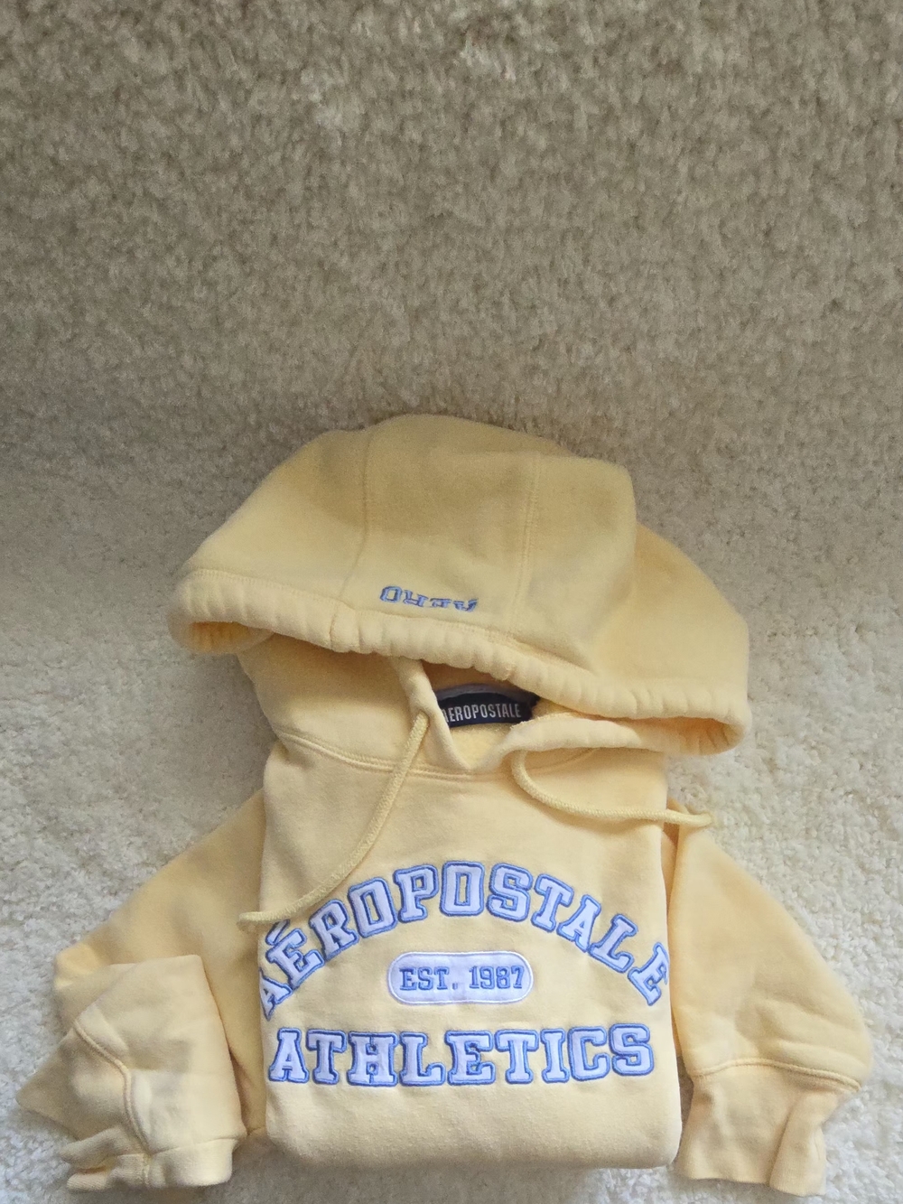 Aeropostale Yellow Hoodie with Blue & White Athletic Logo